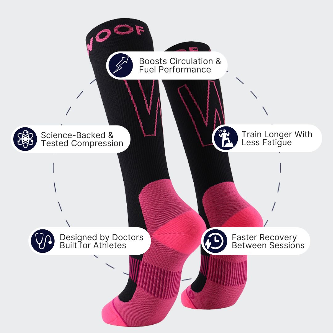 Performance Compression Socks, Black and Fluro Pink
