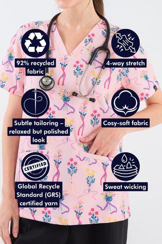 1 in 7: Breast Cancer Awareness Women’s 3-Pocket Scrub Top